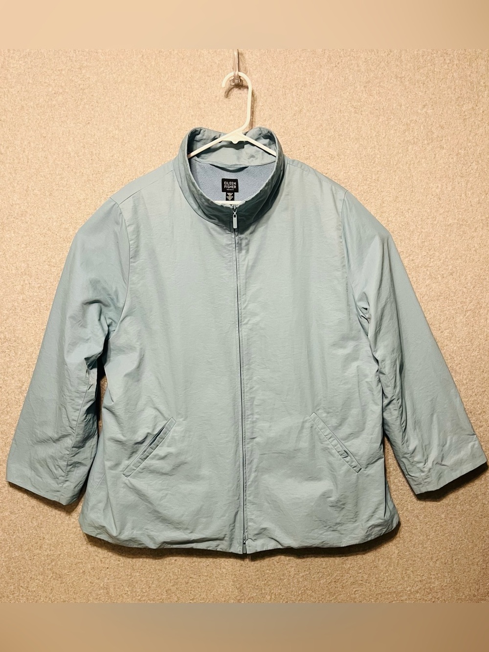 Eileen Fisher Blue Rain Windbreaker Jacket Women’s 1X Full Zip Fleece Lined